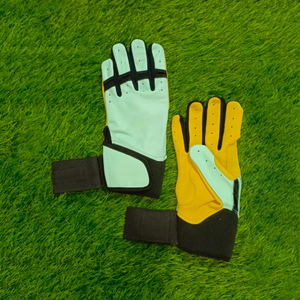 Unisex Yellow Batting Gloves Breathable Leather <b>Hook</b> And Loop Closure Training Use - Product Image 3