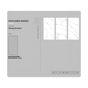Carrelage intérieur en céramique pleine masse brillant Statuario gris 60x120 pour appartement, carrelage mural et de sol en porcelaine émaillée polie effet marbre - Product Image 2