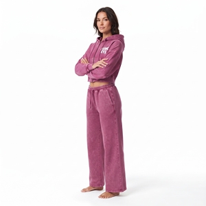 Conjunto de Sudadera con Capucha y Bolsillo Canguro con Cordón y Pantalones Jogger de Pierna Ancha para Mujer, con Lavado Ácido, Hombro Caído y Cremallera Completa, Venta al por Mayor Personalizada - Product Image 4