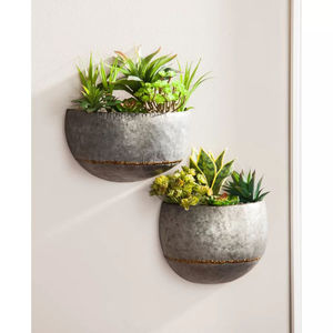 Juego de 2 macetas colgantes semicirculares de metal galvanizado de estilo moderno para plantas suculentas, para decoración de interiores y exteriores, para el hogar y el jardín. - Product Image 1