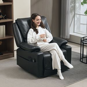 Sillón de Masaje Giratorio Extra Grande Negro con Reposapiés con Calefacción, Bolsillos Laterales y Control Remoto - Product Image 1