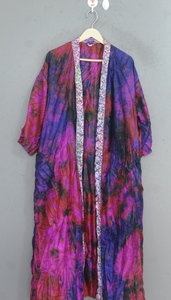 Kimono de Satén y Chifón Teñido con Técnica Tie-Dye para Mujer, con Ribete de Encaje, Manga Tres Cuartos, Largo hasta la Rodilla, Corte Holgado, Estilo Sexy para el Verano - Product Image 5