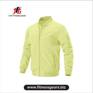 <b>Men's</b> <b>Light</b> Yellow Bomber <b>Jacket</b> Windproof Zipper Closure Stand Collar Casual Autumn Wear - Product Image 1