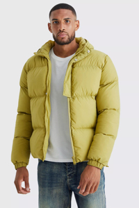 Men's Puffer Jacket Winter Casual Windproof Thick Polyester Filling Regular Fit Solid Color <b>Covered</b> <b>Button</b> Closure Patchwork - Product Image 3