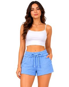 Sky Blue Women Drawstring Casual Shorts Soft Cotton Summer Beach Lounge Shorts Elastic Waist Comfortable Fashion Mini Shorts - Product Image 1