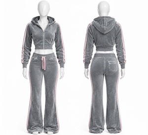 Ensemble de survêtement décontracté pour femme en polaire verte à imprimé léopard, 100 % polyester, haut zippé et pantalon évasé pour l'automne - Product Image 1