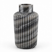 Vase en onyx fumé gris cannelé et côtelé, fait main, en forme de colonne conique, en pierre, pour fleurs, décoration de luxe pour la maison, table console de salon