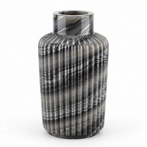 Grey Smoky Onyx Fluted Ribbed <b>Vase</b> Handmade Tapered Reeded Column <b>Stone</b> Flower <b>Vase</b> Luxury Home Living Room Console Table Center - Product Image 1