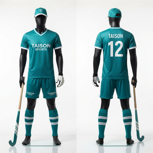 Ensemble de maillots de hockey sur gazon en polyester respirant de qualité supérieure 180 GSM, bleu turquoise et blanc, imprimé sur mesure - Product Image 1