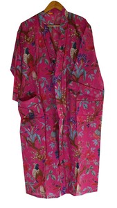 Chaqueta Kimono Rosa con Estampado Floral |   Cárdigan largo con estampado de pájaros y frente abierto |   Ropa de Salón Ligera Estilo Boho - Product Image 2