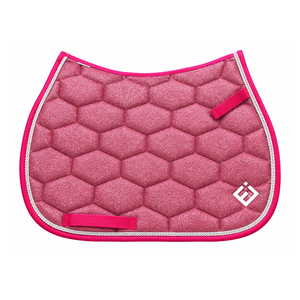 Tapis de selle de dressage matelassé hexagonal rose avec bordure blanche et doublure en polaire pour l'équitation - Product Image 1