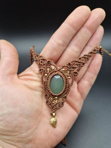 Handmade Macrame Jade Pendant <b>Necklace</b> Adjustable Brown Boho Healing Ethnic <b>Statement</b> Jewelry Gift for Her - Product Image 2