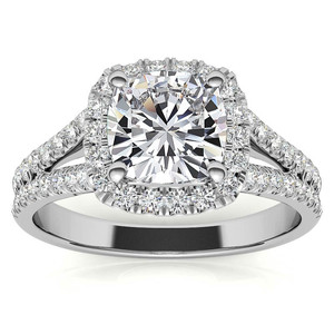 Luxury Designer 18k/22k/24k <b>Cushion</b> Split Shank Halo Lab Grown Diamond Engagement <b>Ring</b> For Women And Girls Wear In <b>Wedding</b> - Product Image 1