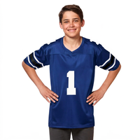 Jersey Sepak Bola Amerika Hijau untuk Anak Laki-Laki, Kerah V, Lengan Pendek, Bahan Polyester Penyerap Keringat, Nomor 1, Cetak Depan