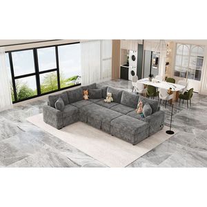 Divano Letto Sezionale Grigio 112.2 per Soggiorno con Letto Estraibile, Contenitore Ottomano, Tre Dispositivi di Ricarica e Tre Cuscini - Product Image 4