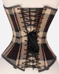 Factory Wholesale Brown Tartan Real Leather Trimmed Overbust Women's Corset Bustier Breathable Quick Dry <b>Wedding</b> Waist <b>Trainer</b> - Product Image 3