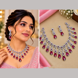Ensemble collier et boucles d'oreilles pour femme JeweleMarket, plaqué argent, avec cristaux et strass, style ethnique, pour mariage, fiançailles, anniversaire, fête, cadeau - Product Image 1
