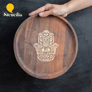 Custom Print Handmade Wood Rectangle Serving Tray Hamsa Hand Engraving Bohemian Design <b>Desk</b> Tableware Single Multifunction - Product Image 1