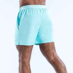 Shorts décontractés pour hommes, bleu clair uni, taille élastique, avec bande latérale, séchage rapide, tricotés, taille mi-haute, OEM - Product Image 4