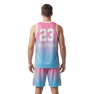 Conjunto de Camiseta y Pantalones Cortos de Baloncesto Sublimados Personalizados con Degradado Rosa y Azul, Uniforme Deportivo Transpirable - Product Image 2