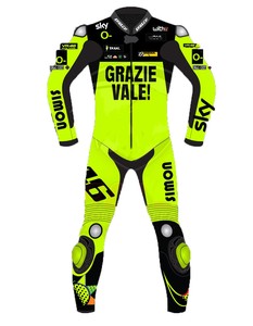 Combinaison de moto en cuir respirant de qualité professionnelle VALE 46, protection complète, manches longues, coupe confortable, anti-UV, broderie 3D personnalisée - Product Image 1