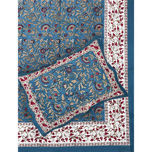 Sábana Plana Geométrica de Algodón 200 Hilos con Estampado Artesanal Doble Azul Jaal, Transpirable para Uso Doméstico, Hotelero y de Lujo - Product Image 1