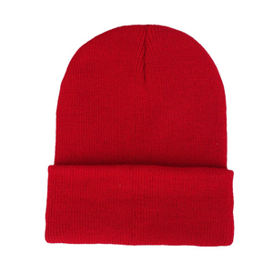 Unisex Red Beanie Hat Knitted <b>Winter</b> <b>Cap</b> Solid Color Cuffed Design for Adults 56-58CM Head Circumference Casual Style - Product Image 1