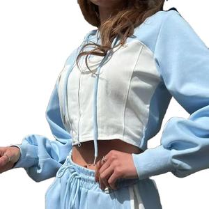 Conjunto de Sudaderas Cortas con Cremallera Personalizadas para Mujer, de Algodón de Alta Calidad, Dos Piezas, Ropa de Mujer, Sudadera con Bloques de Color, Conjuntos Deportivos 2026 - Product Image 2