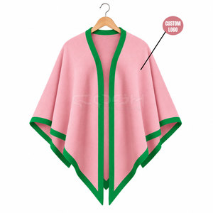 Suéter Casual de Invierno Cosh International Sorority Sisterhood, Poncho de Punto con Ribete Rosa y Verde, Cuello en V y Mangas Murciélago - Product Image 1