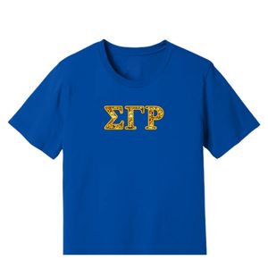 T-shirt graphique personnalisé avec lettres grecques et motif de sequins faux brodés, manches courtes, tee-shirt tendance - Product Image 1