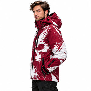 Veste matelassée à capuche pour homme, coupe-vent, imprimé crâne, fermeture éclair, manteau chaud et épais pour le ski et les activités hivernales - Product Image 3