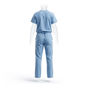 Ensemble uniforme respirant en polyester pour femmes, comprenant un haut de blouse bleu clair à col en V avec poches et un pantalon à cordon de serrage - Product Image 3