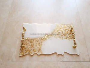 Bandeja de servicio de mármol de lujo moderna hecha a mano, asas chapadas en oro, artesanías únicas, bandeja de regalo de estilo internacional para Hotel en casa - Product Image 5