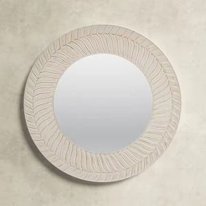Hand-Carved <b>Round</b> Contemporary MDF <b>Wood</b> Feather/Leaf Accent <b>Mirror</b> From REHMAN CRAFT - Product Image 6