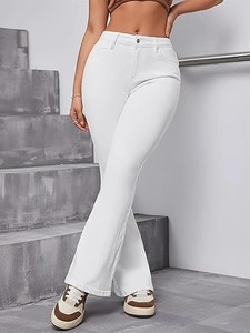 Bell-bottom <b>Boot</b> Cut Denim Jeans with Mid-Waist Criss-Cross Detail Vintage Style Washed Finish Ripped Decoration - Product Image 3