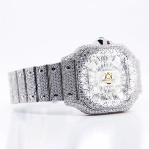 Modern Mens VS1 Moissanite Wristwatch With E Color Brilliant <b>Cut</b> <b>Stones</b> 25MM Analog Digital Quartz 10 Bar Resistance - Product Image 5