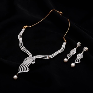 White <b>Ruby</b> Vintage IGI Certified Wave <b>Necklace</b> Set Gold Plated Bridal Wedding Engagement Statement <b>Necklace</b> - Product Image 1