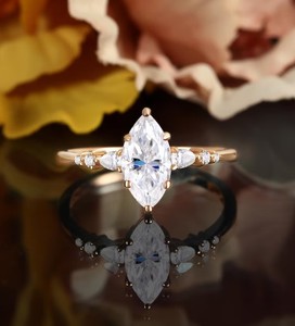 Marquise Cut Moissanite 925 Sterling <b>Silver</b> <b>Solitaire</b> Engagement <b>Ring</b> Elegant Vintage Style Wedding & Party Jewelry Gift for Her - Product Image 1