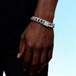 Bracelet de poignet à maillons plaqué or et argent lourd avec motif laser, diamant, accessoire de mode urbaine haut de gamme, cadeau unisexe - Product Image 4