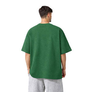 T-shirt Homme Haut de Gamme en Coton Lourd 100% Vert Uni, Coupe Oversize Épaules Tombantes, Manches Courtes, Style Streetwear Anti-Plis - Product Image 4