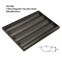 ATLAS STAR Plaque de cuisson perforée 4 rangées en alliage d'aluminium noir antiadhésive avec revêtement PTFE, résistante au four, pour baguettes, style français et italien
