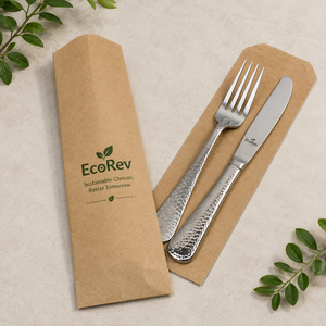 EcoRev Custom Luxury Kraft <b>Paper</b> <b>Biodegradable</b> Cutlery Bags Eco-Friendly Twisted Handles Self-Adhesive Seal Bottom Gusset Bags - Product Image 5