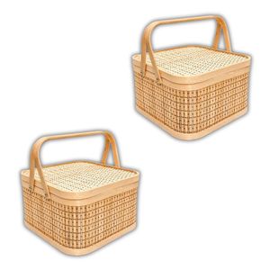 Panier-cadeau en bambou le plus vendu, panier rustique en bambou avec couvercle et poignées pour paniers de fruits, collations de pique-nique, organisateur de rangement - Product Image 1