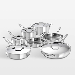 Ensemble de casseroles coréennes en acier inoxydable de gros, 14 pièces, couvercle en acier inoxydable, fond en aluminium à 3 couches, compatible lave-vaisselle, gaz - Product Image 1