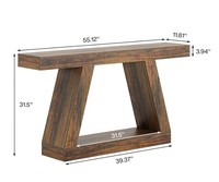 Console rustique en bois massif avec base en tréteaux et étagère de rangement pour entrée et salon