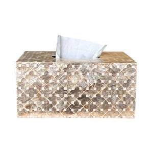 Boîte à mouchoirs rectangulaire haut de gamme en nacre, support en bois fait main avec incrustation de coquillages pour la décoration intérieure - Product Image 5