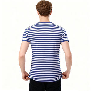 Camisetas de Algodón Unisex al por Mayor, Cuello Redondo, Manga Corta, con Rayas Azul Marino, Tejido de Punto de 180 g/m², Diseño Casual con Rayas Marineras - Product Image 5
