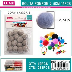 Ilan Bolita Pompon 2.5Cm Gris Decoraciones Artesanales Para Proyectos DIY - Product Image 3