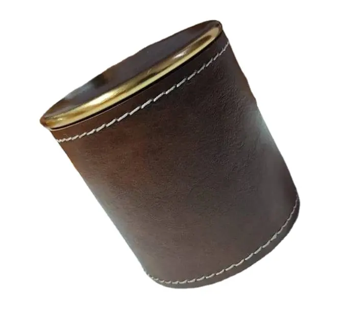 Lederen Kaars Pot Met Metalen Deksel Tafel Decor Stuk 300 Gm Of 11 Oz