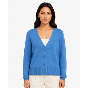 Women's Blue Knitted <b>Cardigan</b> Long Sleeve V-Neck Casual Solid Color <b>Sweater</b> With Button Closure Autumn Wear <b>Cardigans</b> <b>Sweaters</b> - Product Image 5